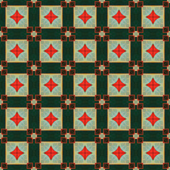 Brightly colored symmetrical seamless pattern created with the help of generative AI and suitable for wallpapers, textures, 3D maps and more