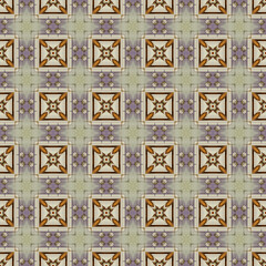 Brightly colored symmetrical seamless pattern created with the help of generative AI and suitable for wallpapers, textures, 3D maps and more
