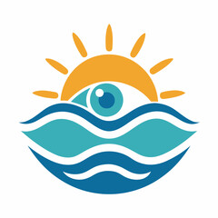 Eye with Beach Logo Icon Symbol Vector Designs Illustration.