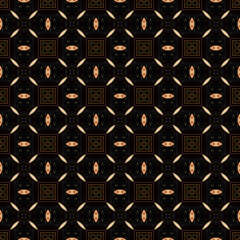 Brightly colored symmetrical seamless pattern created with the help of generative AI and suitable for wallpapers, textures, 3D maps and more