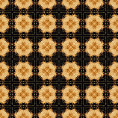 Brightly colored symmetrical seamless pattern created with the help of generative AI and suitable for wallpapers, textures, 3D maps and more