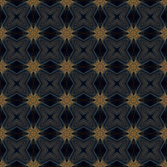 Brightly colored symmetrical seamless pattern created with the help of generative AI and suitable for wallpapers, textures, 3D maps and more