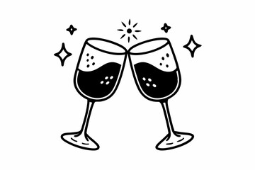 Two glasses of wine. Cheers with wineglasses. Clink glasses icon. Vector illustration
