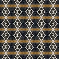 Brightly colored symmetrical seamless pattern created with the help of generative AI and suitable for wallpapers, textures, 3D maps and more