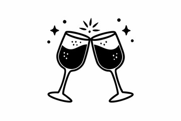 Two glasses of wine. Cheers with wineglasses. Clink glasses icon. Vector illustration
