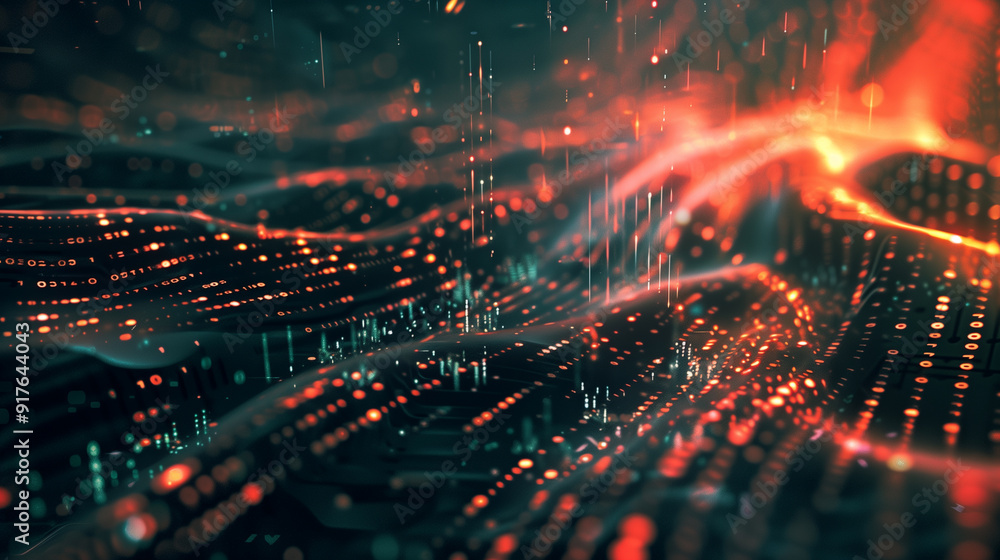 Poster technology wallpaper tech background with flowing streams of binary code and digital data