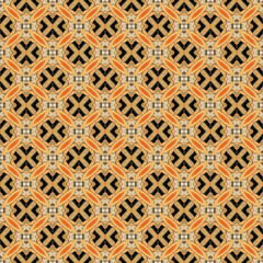 Brightly colored symmetrical seamless pattern created with the help of generative AI and suitable for wallpapers, textures, 3D maps and more