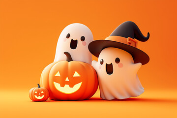 Obraz premium 3d Halloween background, Halloween theme background, cute Halloween theme