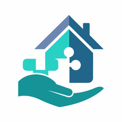 Puzzle House Logo Template Design. Hand puzzle logo design vector art Illustration.