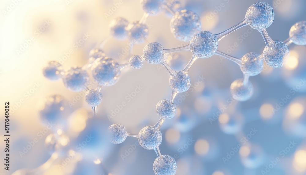Poster A close-up view of molecular structures showcasing delicate connections and a soft, ethereal background in pastel colors.