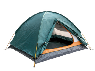 Green camping tent isolated on white background. Perfect for outdoor adventures, hiking, and nature travels. Spacious and durable. PNG, Transparent, No Background