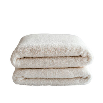 recommend clip art: Two folded beige bath towels stacked neatly, soft and fluffy, perfect for bathroom decor, spa, or hotel use. Minimalist background. PNG, Transparent, No Background