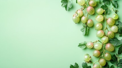 Fresh gooseberries on a light green background, with space for copy.
