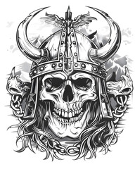 Fototapeta premium Skull and Viking Helmet frame illustration