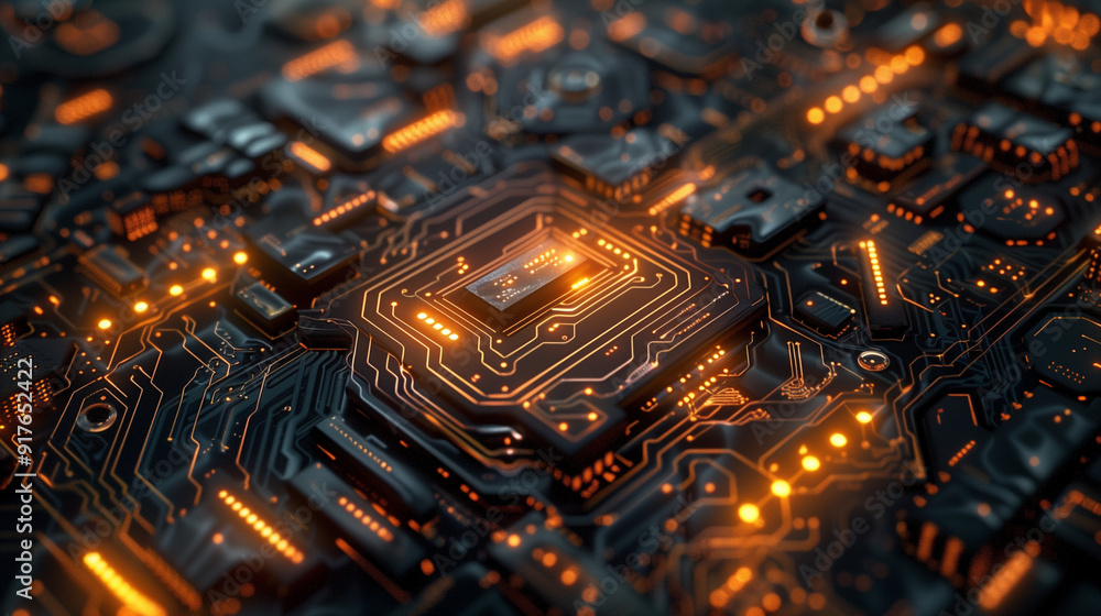 Poster futuristic tech wallpaper featuring a detailed circuit board pattern with interconnected pathways, g