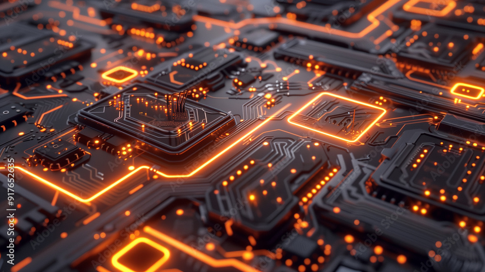 Poster futuristic tech wallpaper featuring a detailed circuit board pattern with interconnected pathways, g