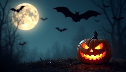 Obraz premium Halloween Background Design, Pumpkin Jack O Lantern, Spooky Night of Halloween for poster, social media post and promotion