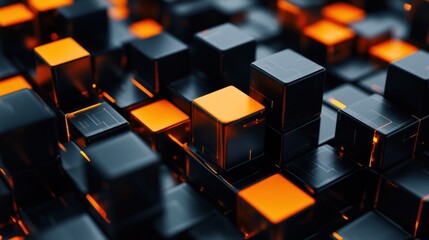 Fototapeta premium Abstract 3D Render of Orange and Black Cubes
