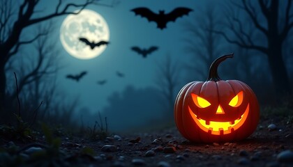Halloween Background Design, Pumpkin Jack O Lantern, Spooky Night of Halloween for poster, social media post and promotion