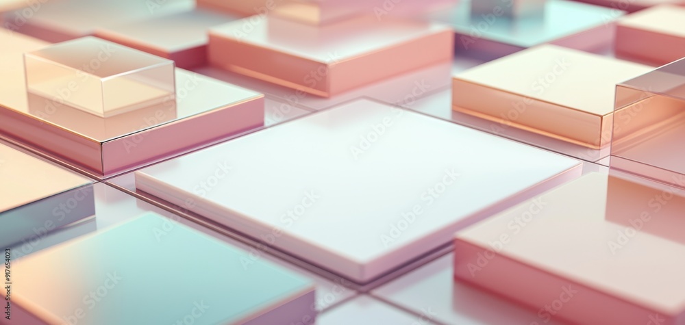 Poster abstract composition of geometric shapes in pastel colors, creating a modern and minimalist aestheti