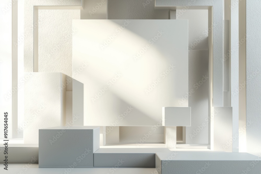 Poster abstract composition of geometric shapes in soft light, creating a serene and minimalistic environme