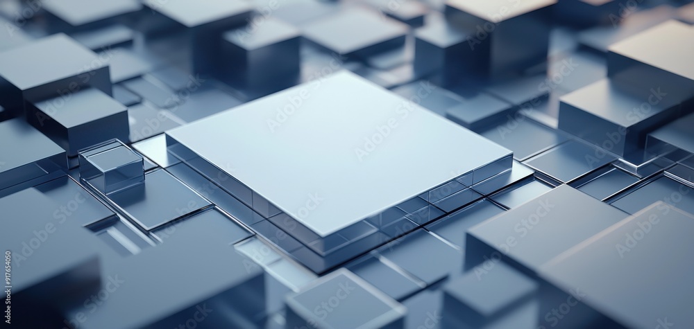 Poster abstract composition of metallic cubes creating a modern digital background, ideal for tech and desi