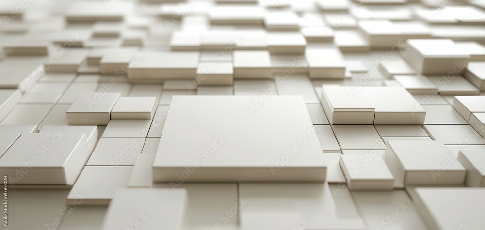 Poster abstract composition of white squares creating depth and dimension, perfect for modern design and mi