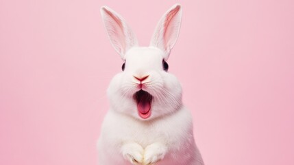 Obraz premium Adorable White Rabbit with Open Mouth