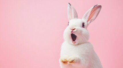 Obraz premium Surprised White Bunny on Pink Background