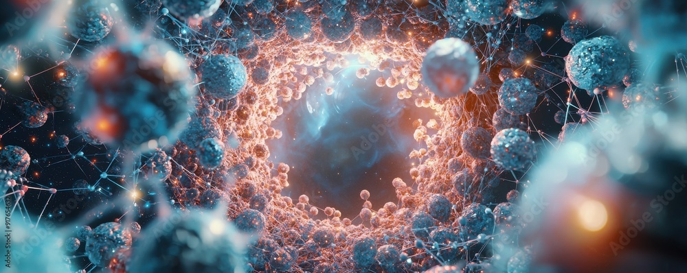 Poster abstract view of cells with dynamic patterns, showcasing the beauty of microscopic life and intricat