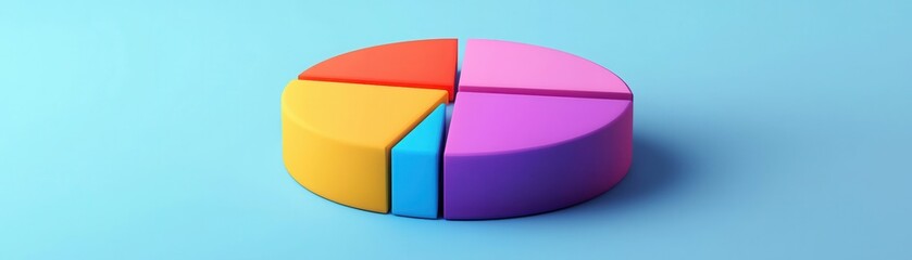Obraz premium Colorful pie chart on a blue background, representing data visualization and analysis in a creative and modern design.