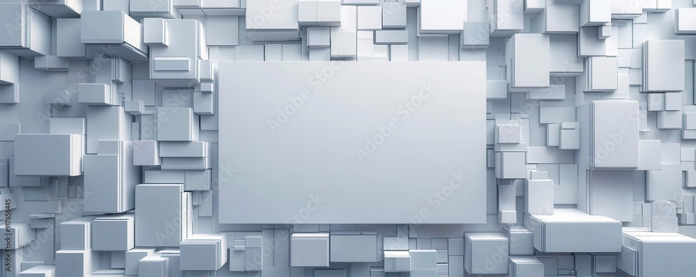 Poster minimalistic design featuring a blank frame against a textured gray background with three-dimensiona