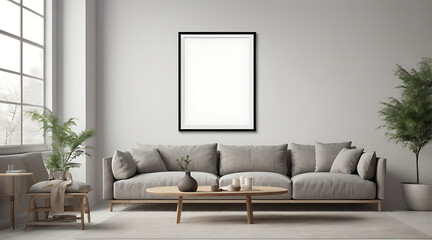 Clean Mock-Up of a Contemporary Wall Art Print with a Simple Frame and Modern Design on a Plain White Background, Featuring Generous Copy Space for Custom Artwork or Branding