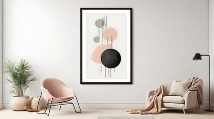 Clean Mock-Up of a Contemporary Wall Art Print with a Simple Frame and Modern Design on a Plain White Background, Featuring Generous Copy Space for Custom Artwork or Branding