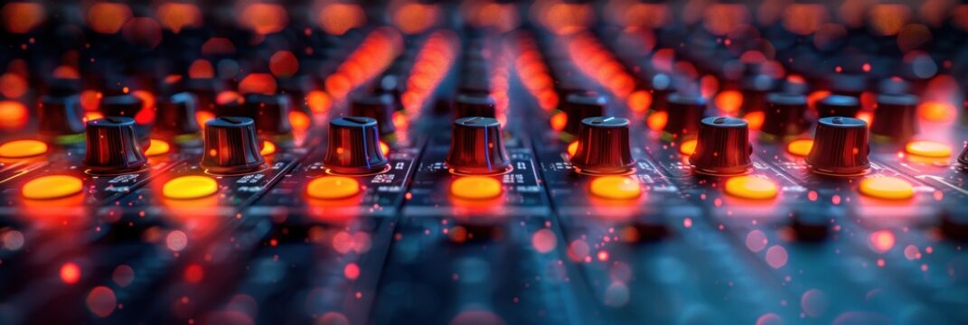 Close-up of an Illuminated Audio Mixer