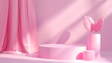 Pink Minimalist Product Display with Leaves
