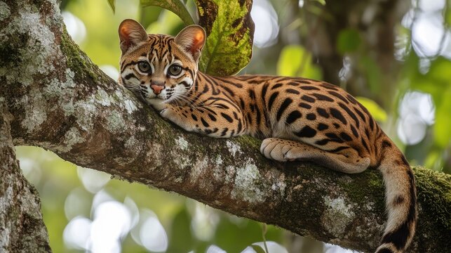 Oncilla. Wild cat on a tree. Wild cats