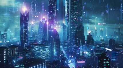 Obraz premium Neon Cityscape with Futuristic Glow