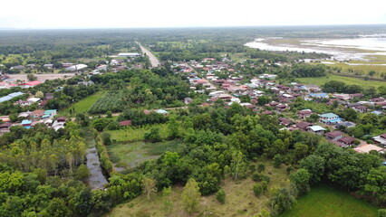 Green Paddy Field Ariel View in Thailand.,Aerial view of rice fields. Bird eye view of rice field.