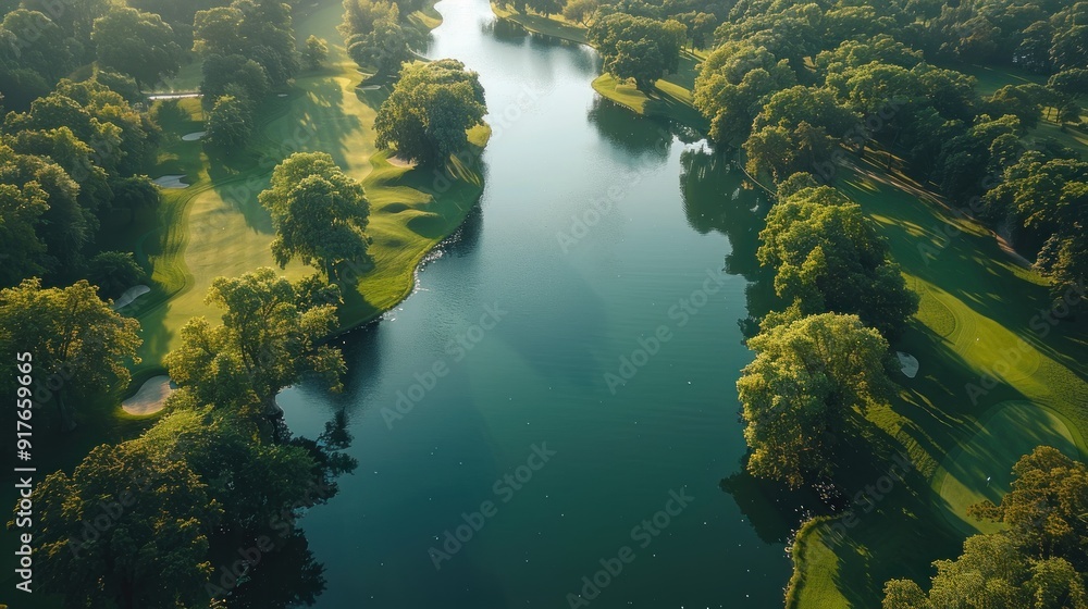 Canvas Prints Aerial View of a Golf Course with a Winding River