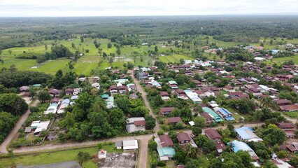 Aerial view of beautiful Terraced rice field in rainy season at Thailand.