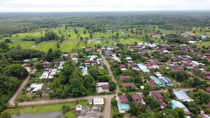 Aerial view of beautiful Terraced rice field in rainy season at Thailand.