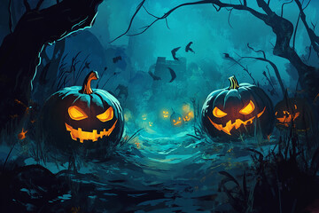 Fototapeta premium 3d Halloween background, Halloween theme background, cute Halloween activity theme scene
