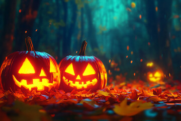 Obraz premium 3d Halloween background, Halloween theme background, cute Halloween activity theme scene