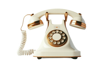 Vintage White Rotary Phone with Gold Accents