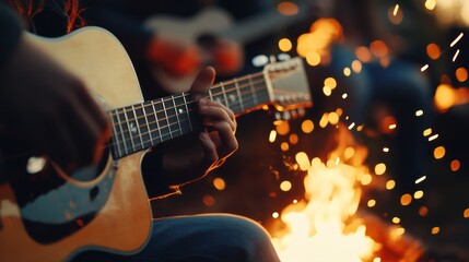 Obraz premium Campfire Acoustic Guitar Performance