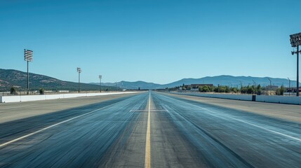 Naklejka premium A deserted drag strip, perfectly straight and long, waiting for the next race. No people present