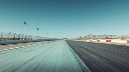 A deserted drag strip, perfectly straight and long, waiting for the next race. No people present