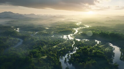 A captivating image showcasing the dynamic Google Earth feature, capturing a mesmerizing aerial view of lush landscapes and winding rivers in stunning