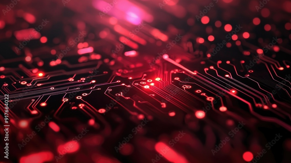 Poster abstract digital background with glowing red circuits, ideal for technology and innovation themes